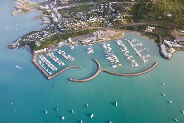 Abell Point Marina from helicopter aerial photo Airlie Beach Whitsunday Escape